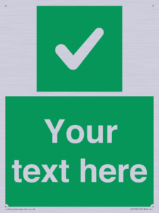 Custom green background, green square with tick sign